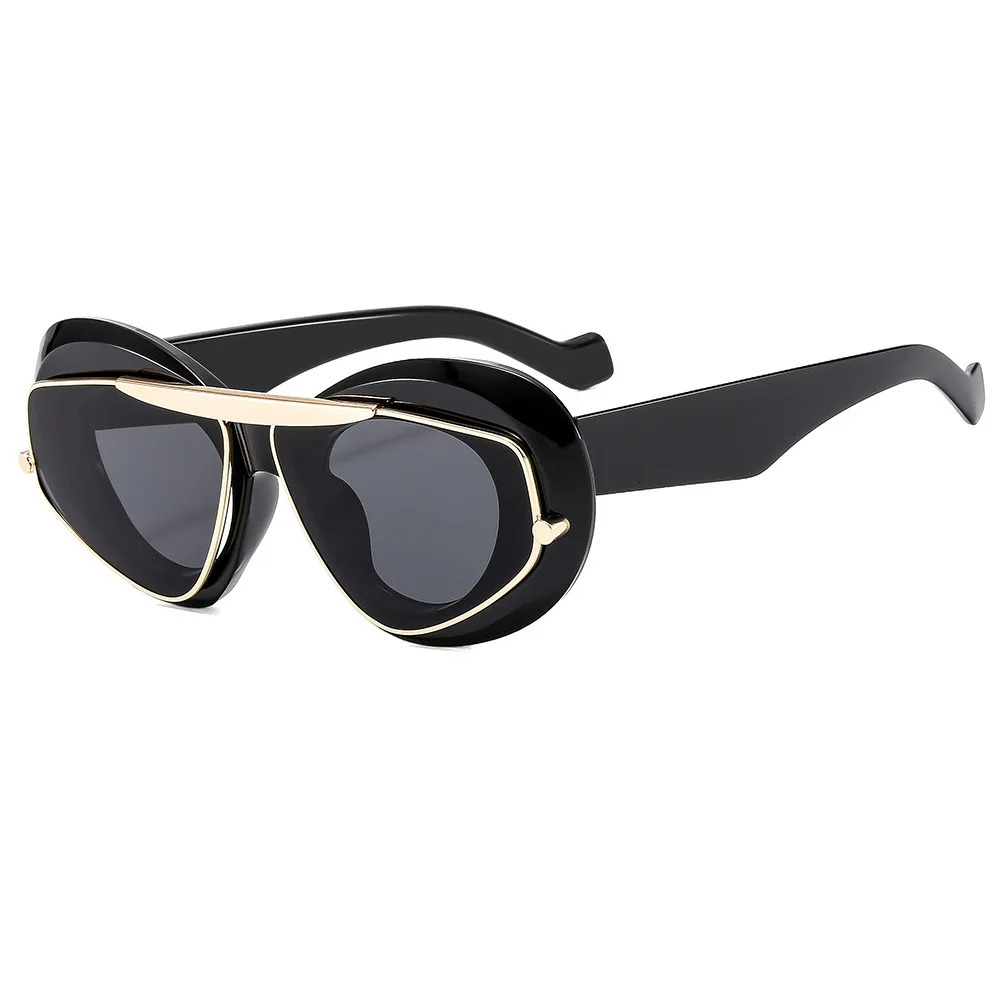 INS Metal Womens Advanced Sunglasses Fashion er Punk Metal Cover Mirror Curved Mirror Sunshade Mirror UV400 240929