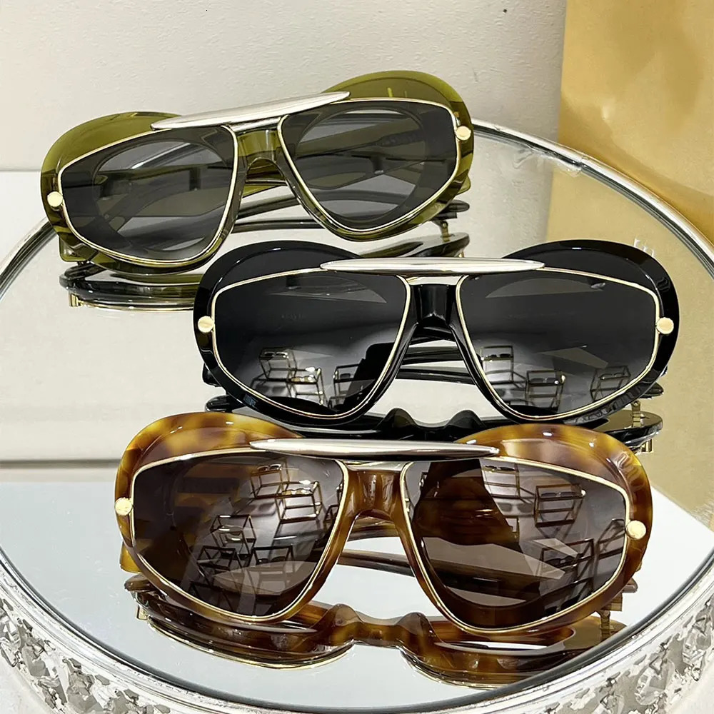 INS Metal Womens Advanced Sunglasses Fashion er Punk Metal Cover Mirror Curved Mirror Sunshade Mirror UV400 240929