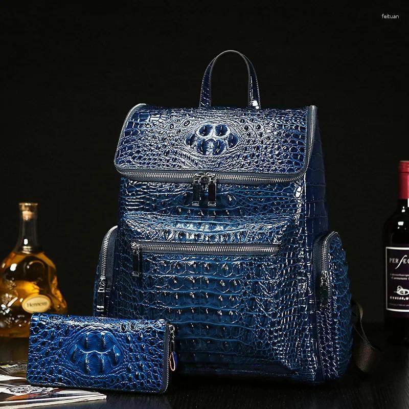 3 Backpack Cow Genuine Leather Alligator Men Backpac Real Natural Student Boy Large Computer Laptop Bag 4