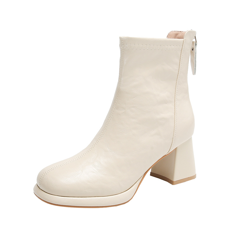 Stylish 2024 Women's High Chunky Heel Martin Boots in Black, Beige & Brown dh5727163