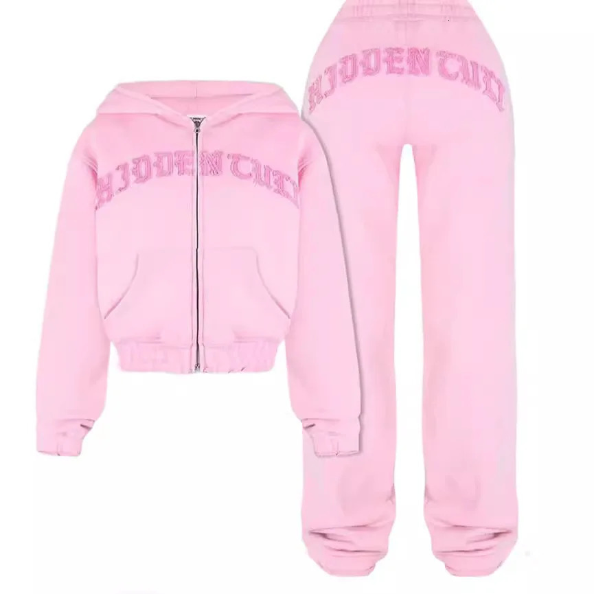 Womens Y2K letter printed hoodie twopiece set Hip Hop Harajuku retro sweatshirt punk Trouser elastic waist 240930