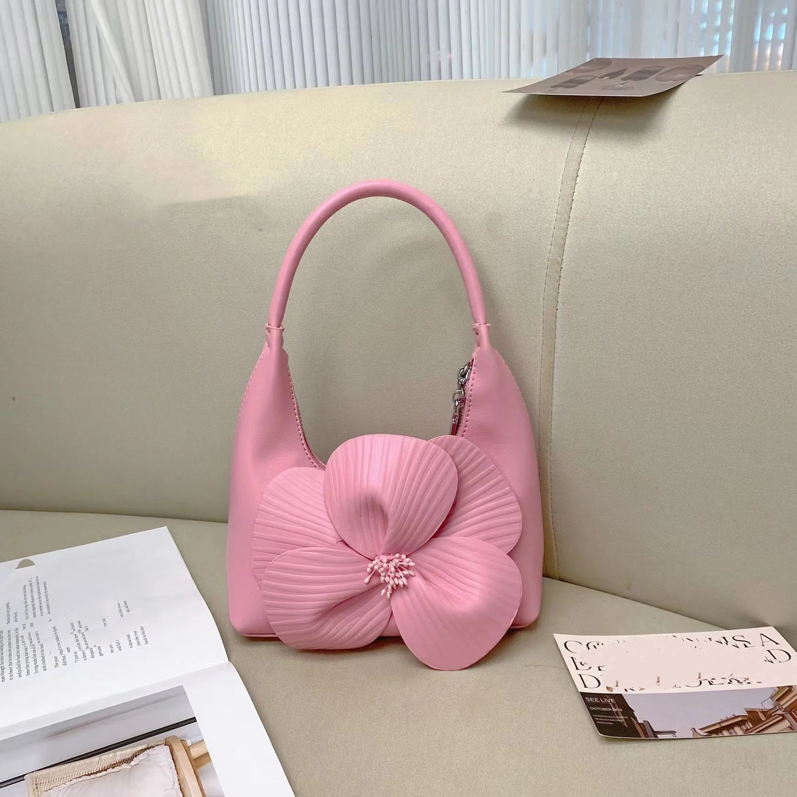Chinese Tea wer Petal Bucket Banquet Evening Bags Lady Bridal Wedding Vegetable Basket Crescent Tote Clutch Crossbody Bag 240924