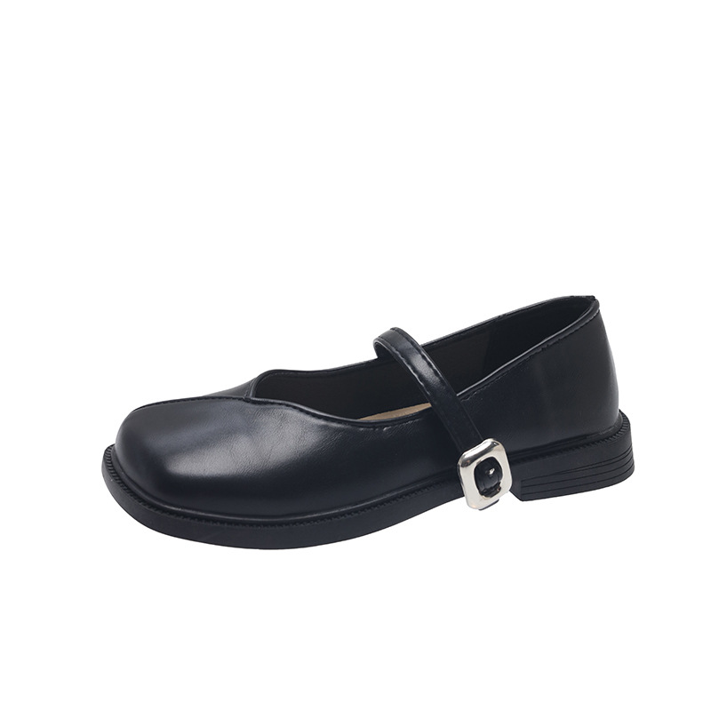 Women Casual Square Toe France Gentle Style Versatile Flat Bottom Leather Shoes Triple Black Beige Sier Free shipping