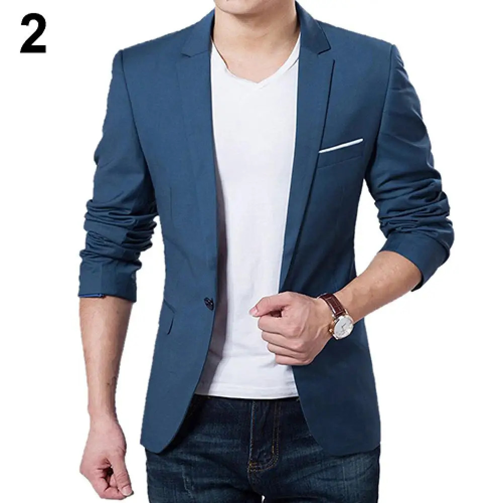 Men's Solid Color Step Collar Slim Blazer Formal Business Wear One Button Suit 240930