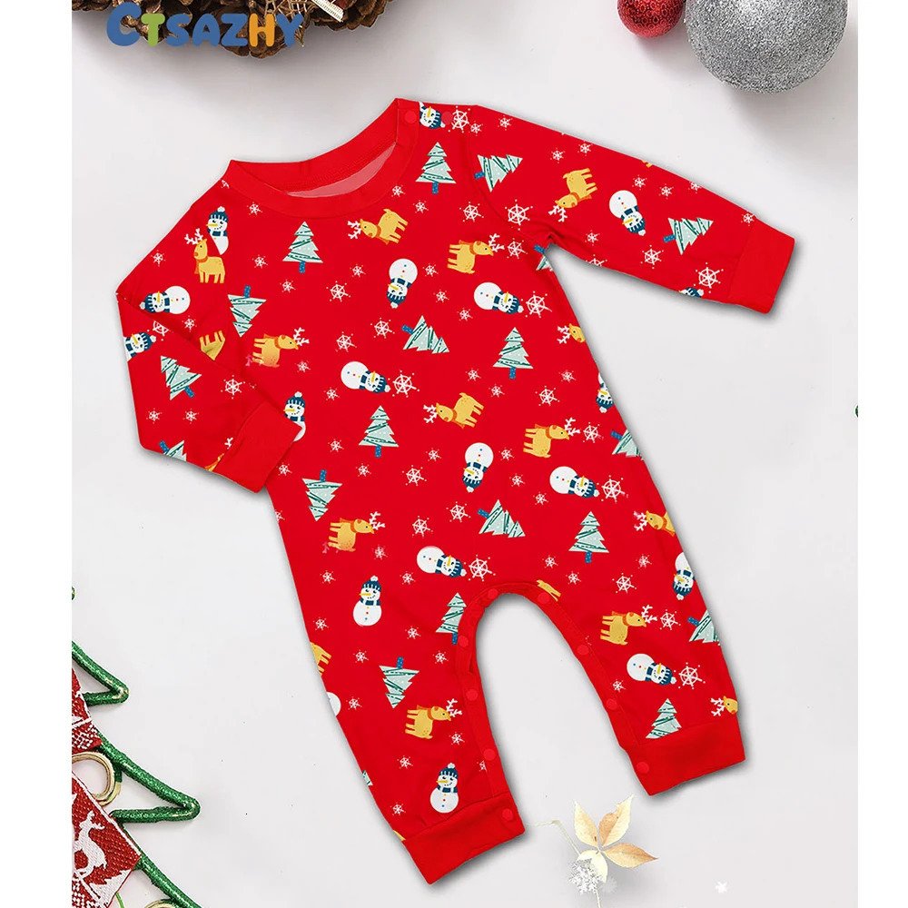 Party Christmas Family Matching Pajama Set Father Mother and Child Red Snowman Long sleeved Baby jumpsuit Dog suit 240926