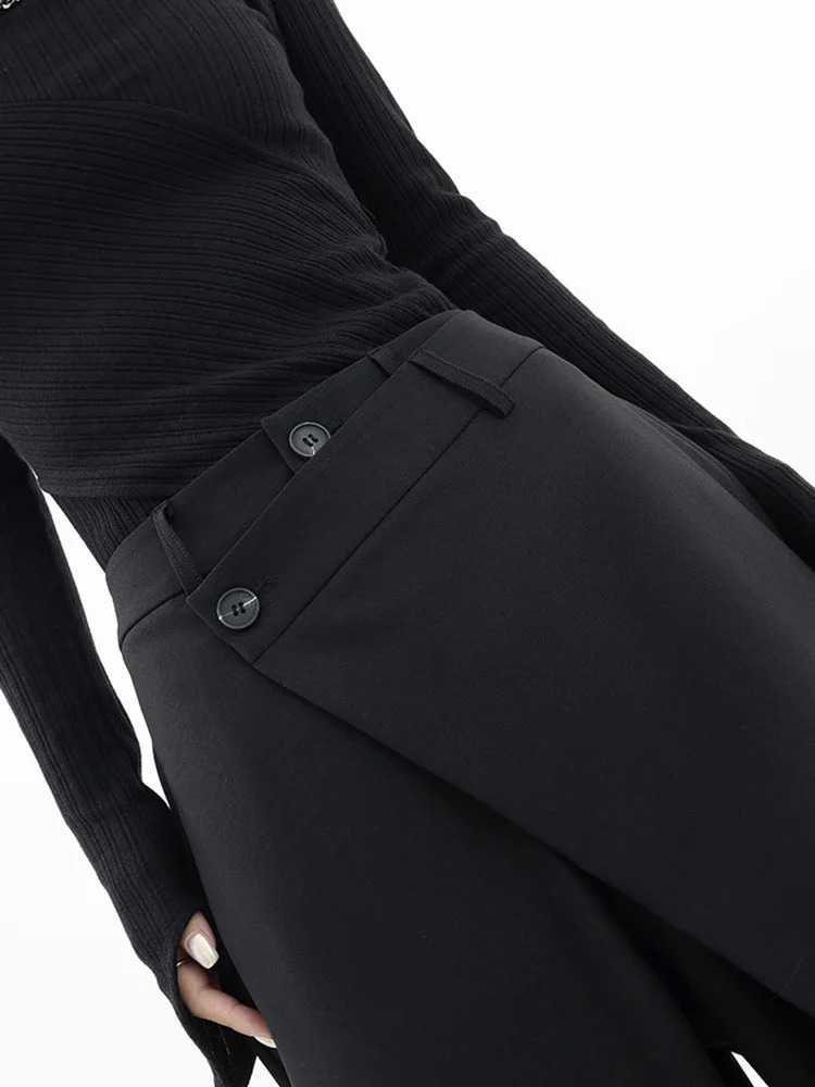Women Pants High Waisted Wide Leg Pants Irregular Patchwork Casual 2024 Fashion Black Full Length Solid Spring Straight Trousers 240930