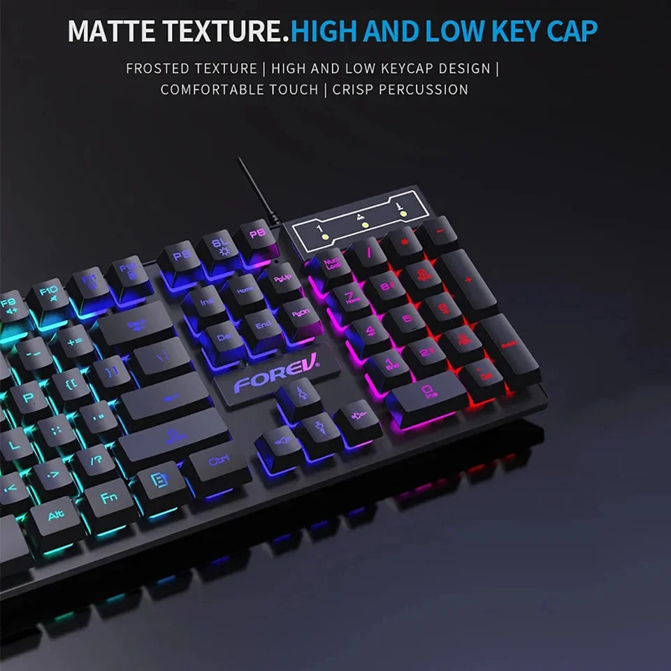 Wired Office Gaming Keyboard Mouse Set USB RGB Backlight Luminous Mechanical Feel For Laptop Computer PC Accessories 240929