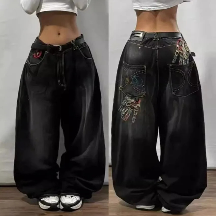 2024 The American Retro Washed Wide-leg Jeans Female Y2K Hip-hop Street Jeans with A Drooping Waist in The Spring and Autumn 240930