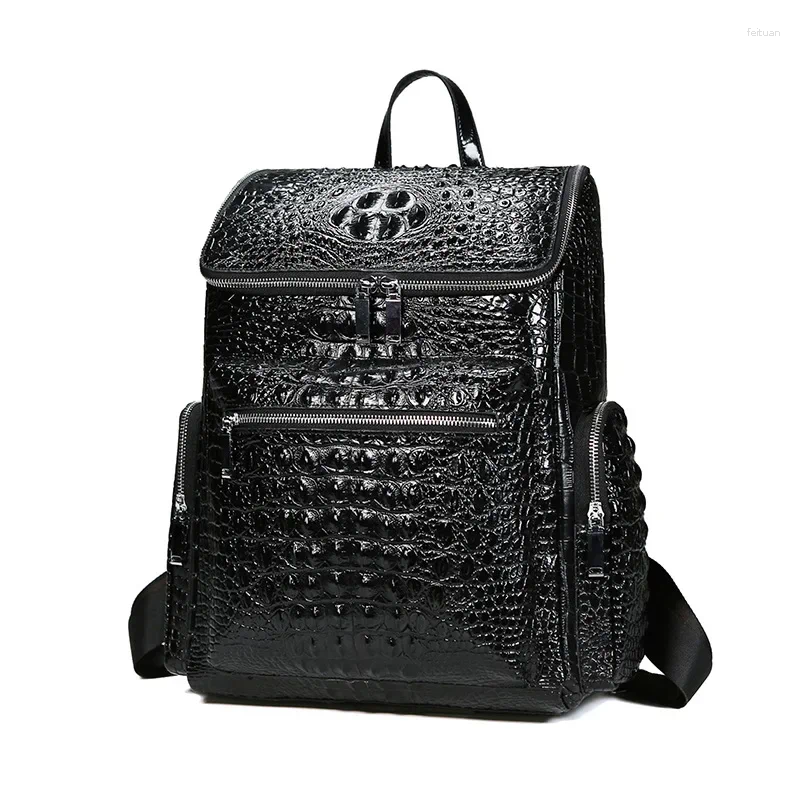 3 Backpack Cow Genuine Leather Alligator Men Backpac Real Natural Student Boy Large Computer Laptop Bag 4