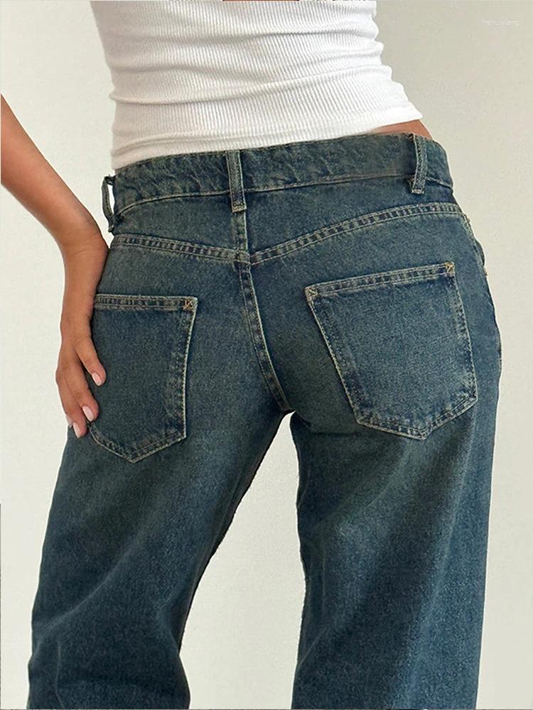 Women's Jeans Women Vintage Aesthetic Y2k Low Rise Baggy Loose Fit Boyfriend Straight Wide Leg Trendy Stretch Long Denim Pants