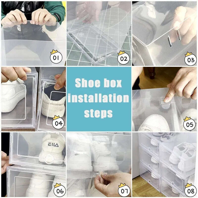 Fold Rac Storage Holders 6Pcsset Plastic Shoes Case Thickened Transparent Drawer Shoe Boxes Stackable Box Organizer Shoebox 230703 box