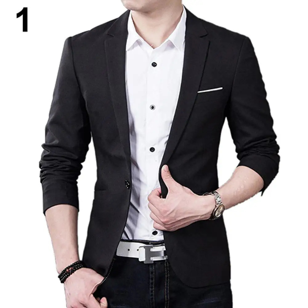 Men's Solid Color Step Collar Slim Blazer Formal Business Wear One Button Suit 240930
