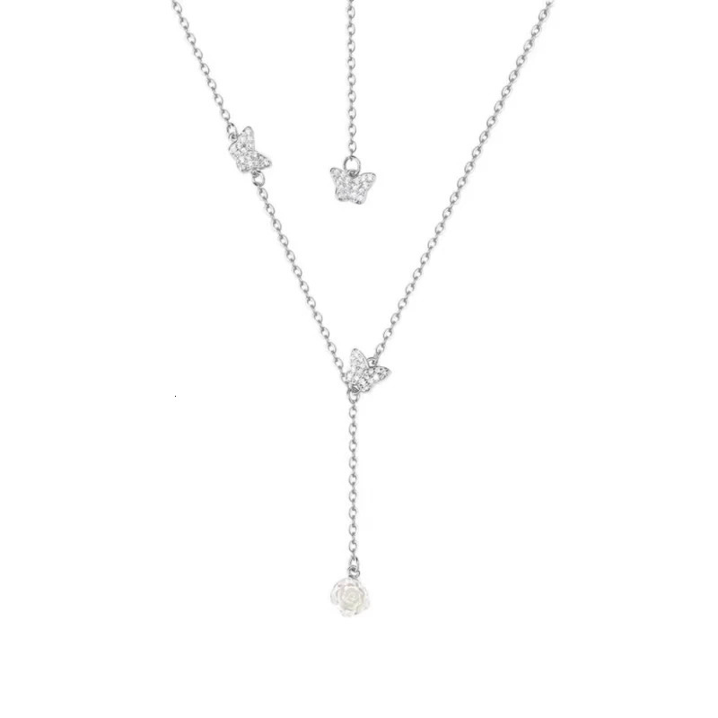 925 sterling silver solid color love asymmetric chain butterfly necklace womens sweet temperature party jewelry stamp gift 240925