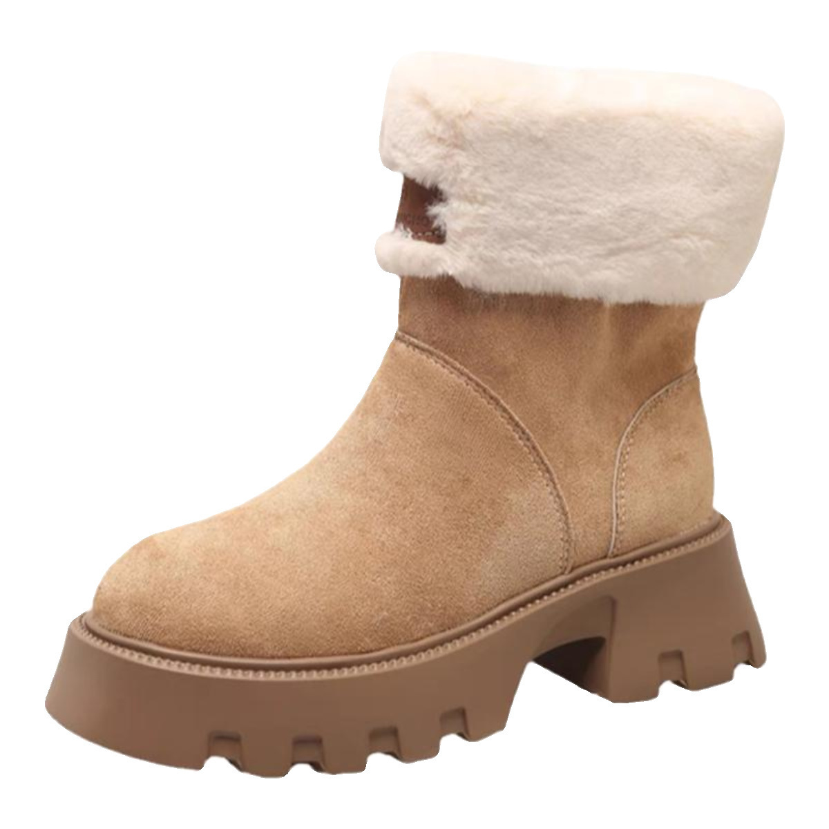 Winter Warm Thick Sole Heightening Fleece Trendy Fashion Boots | Triple Black Apricot c180