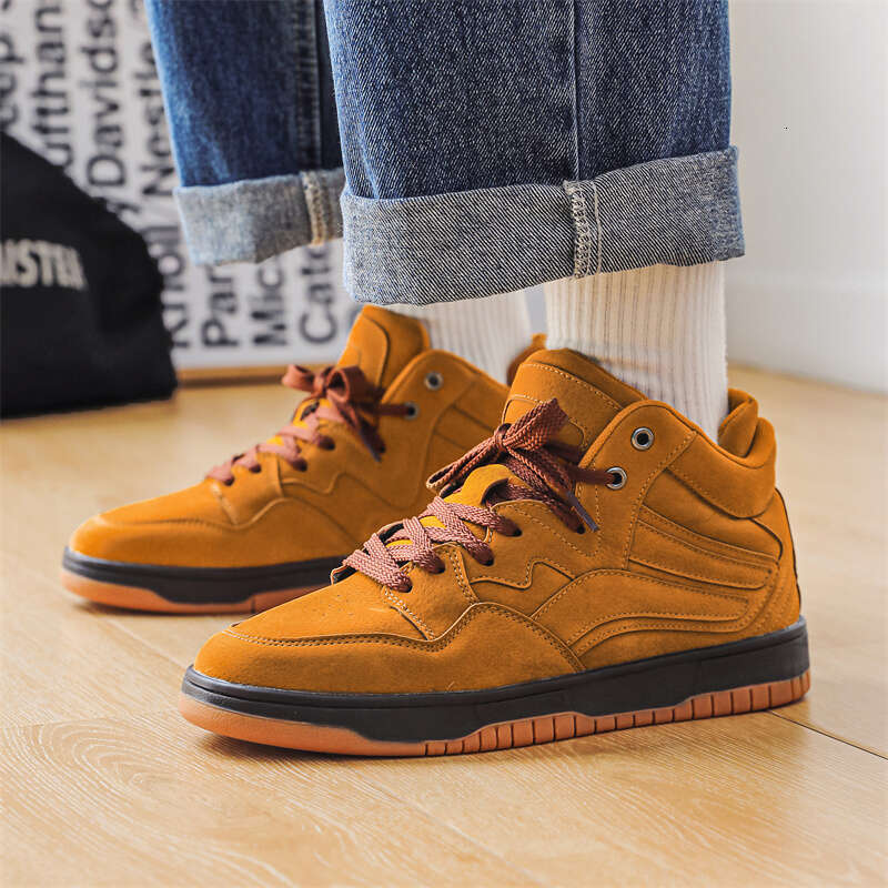 Brand Men's High Top Le ather Comf ortable Non-slip Bask etball Breathable Casual Sport Tennis Shoes Couple Sneakers