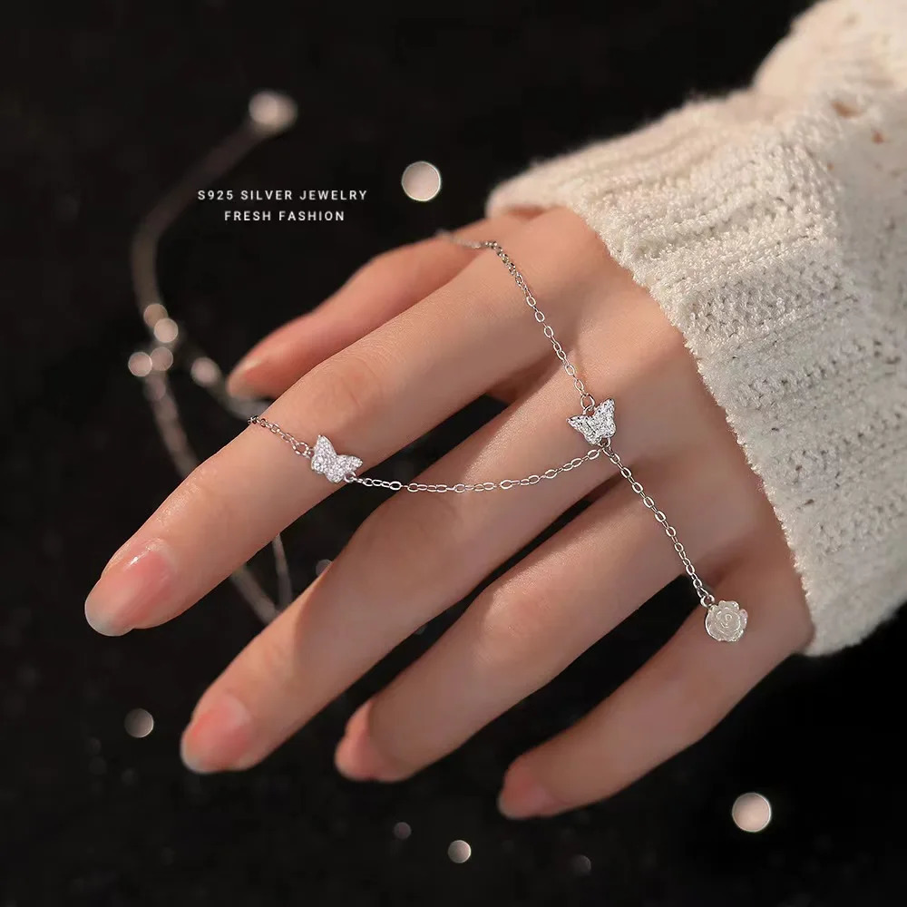 925 sterling silver solid color love asymmetric chain butterfly necklace womens sweet temperature party jewelry stamp gift 240925