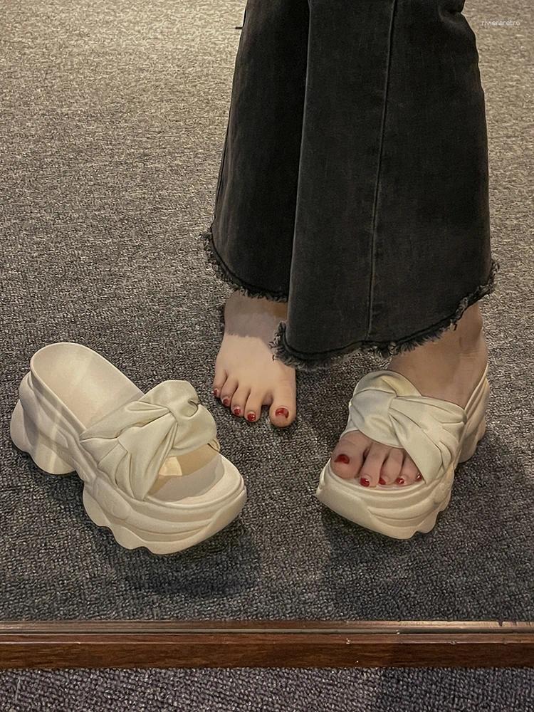 Slippers Shoes Woman's Slides Heeled Mules Platform 2024 Flat Designer High Rubber PU Super Woman Female Slipp