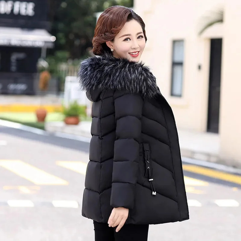 Winter Jacket Womens Parkas Long Coat Fur Collar Hoodie Coat Thick Warm Cotton Lining Coat Puff Parka 240926