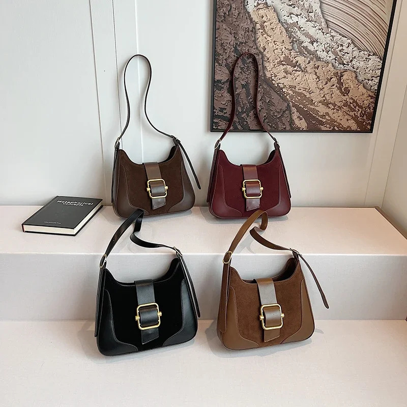 PU synthetic suede stitched fashionable shoulder bag solid color sewing thread zipper buckle cross body bag selling womens bag 240930