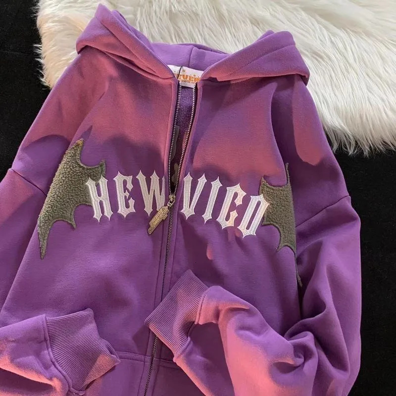 Zipper Hoodie Hip Hop Gothic Batwing Devil Horn Retro Gothic Jacket Mens Oversized Sportswear Harajuku Winter Y2K 240927