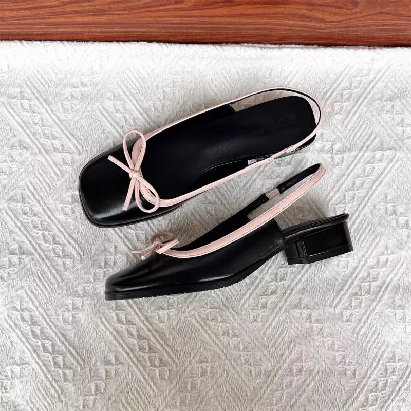 Women Low Heels Sliver Boat Square Toe Slip On Flat Shoes For Woman Ballet New Flats Comfortable Bow Quality Womens Sandals 240924