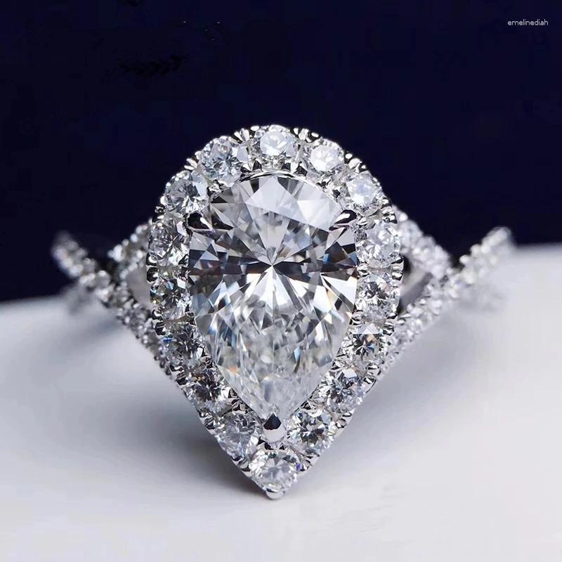 Cluster Rings 9K Au375 White Gold Women Ring Moissanite Diamonds 1 2 3 4 5 Ct Pear Water Drop Cross Wedding Party Engagement Anniversary