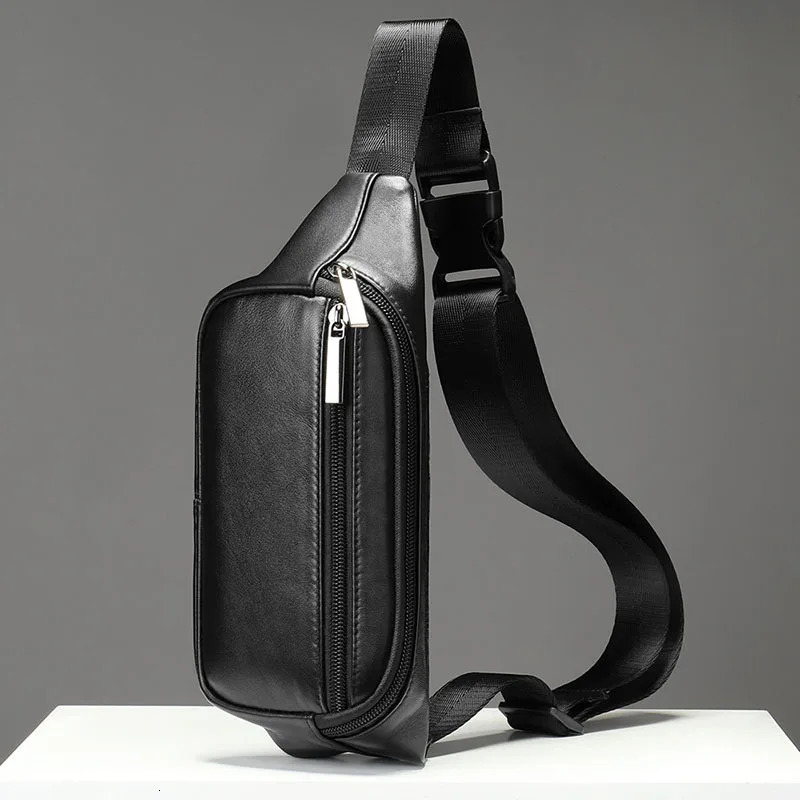 Multifunction Mens Chest Bag 2 Use Genuine Leather Male Single Shoulder Belt Waist Bag Sling Chest Pack For Biker Black 240924