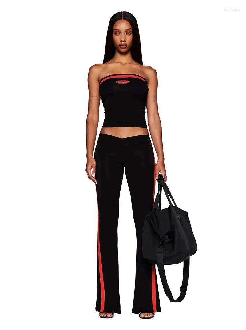 Women's Pants Iamgia Black And Red Strapless Top Straight Leg Retro Spice Tracksuit