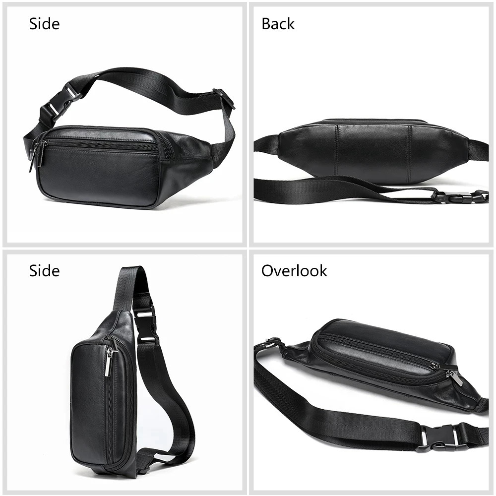 Multifunction Mens Chest Bag 2 Use Genuine Leather Male Single Shoulder Belt Waist Bag Sling Chest Pack For Biker Black 240924