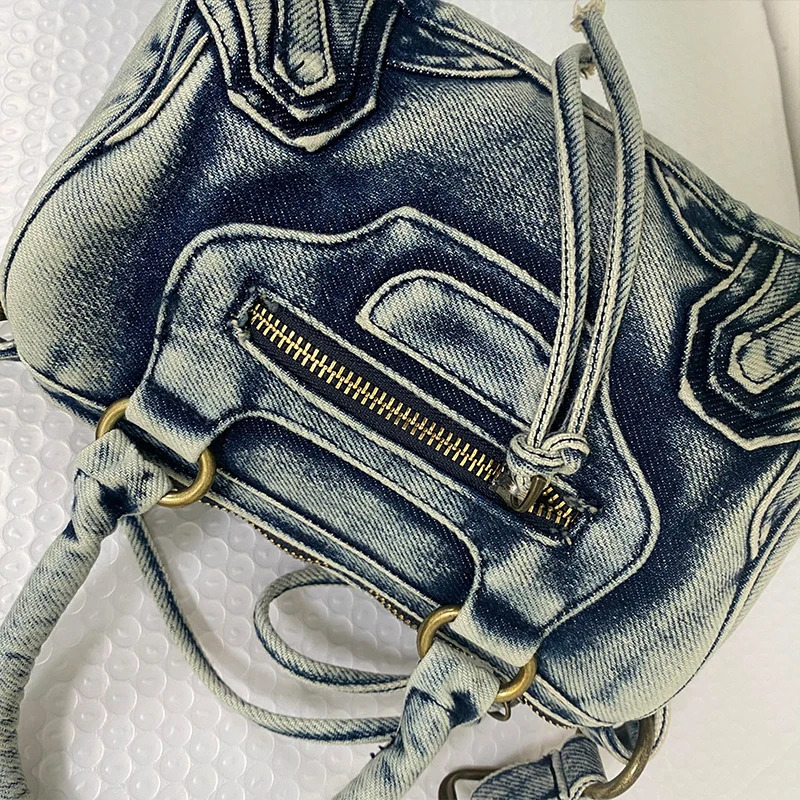Large capacity womens handbag washed denim bicycle bag er city handbag fashion trend shoulder cross body bag 240926