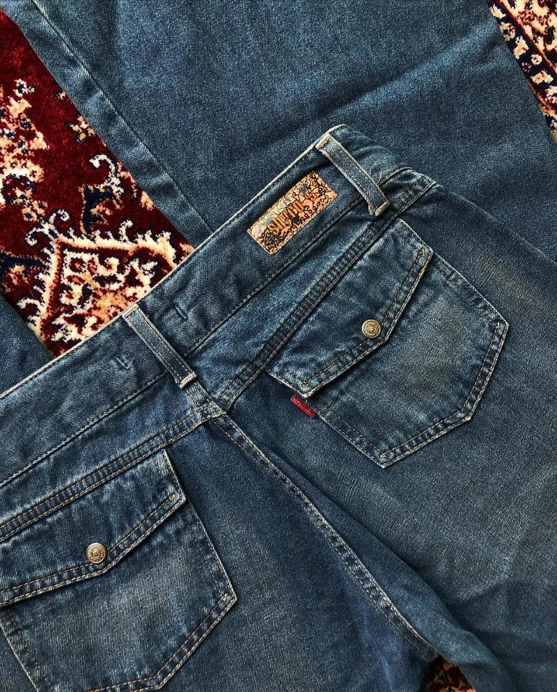 Streetwear Fashion Blue Washed Flowers Embroidered Baggy Jean Y2K Harajuku Vintage Hip Hop Casual Slim High Waisted Jeans 240924