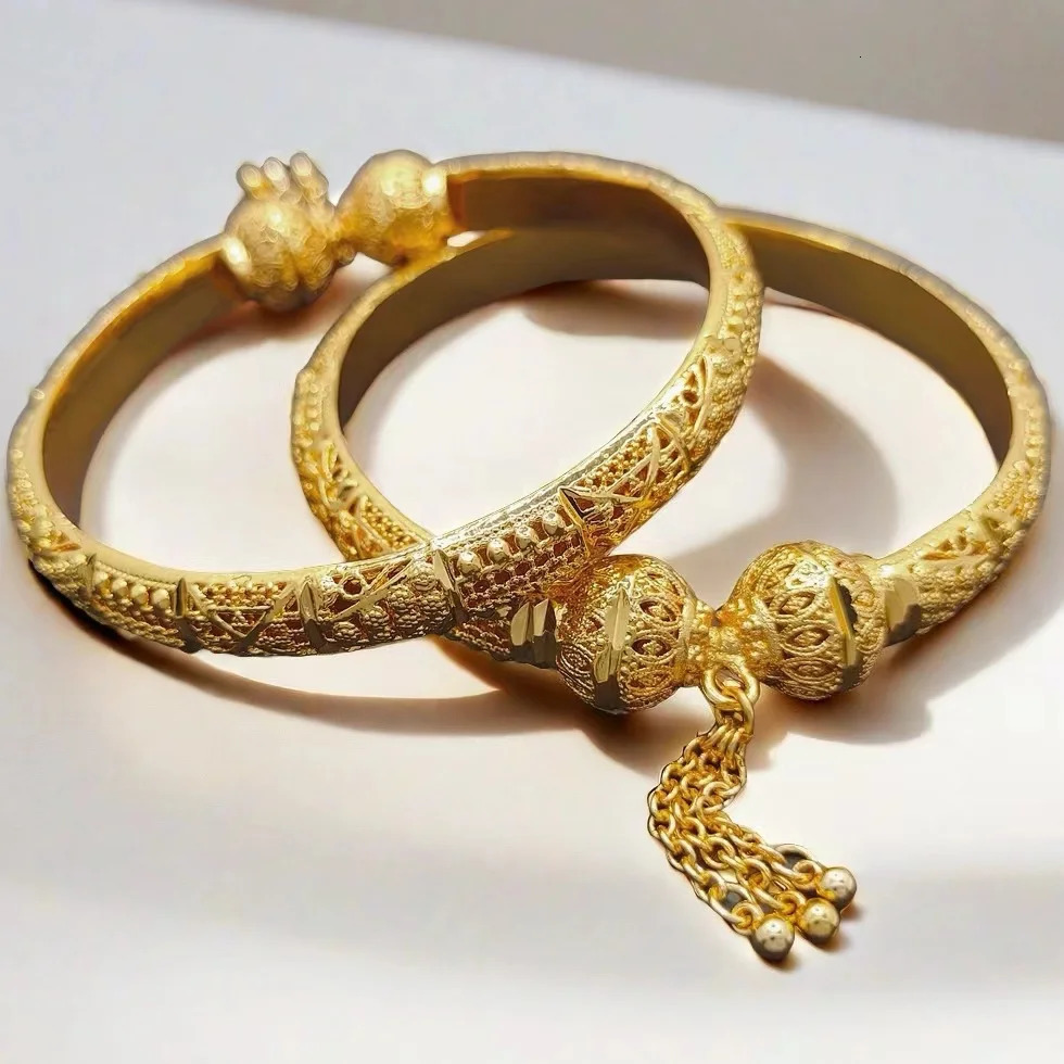 Dubai Real Gold 24k Plated Bracelet For Women Copper Man Bangles Indian Hand Jewelry Accessories Gifts 2024 240929 - view 6