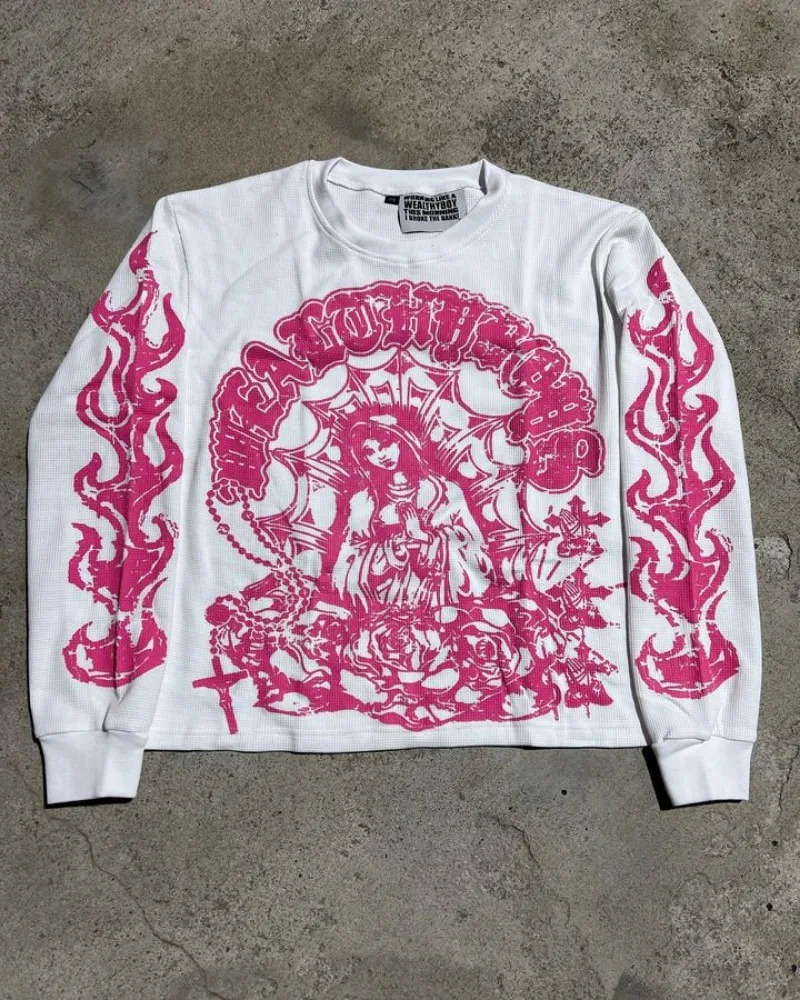 Harajuku fashion pattern Pullover Y2k retro style streetwear Exquisite print loose casual O-neck sweatshirt unisex version 240930