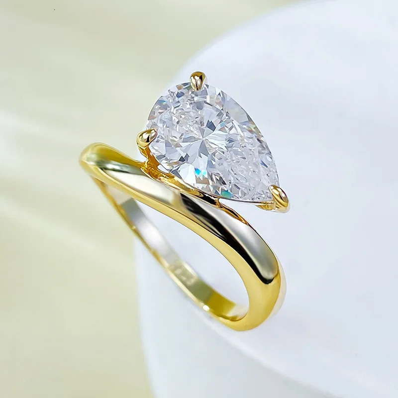 14K Gold Water Drop Mo Silica Diamond Ring 100% Genuine 925 Silver Party Wedding Ring Mens Promise Jewelry 240921