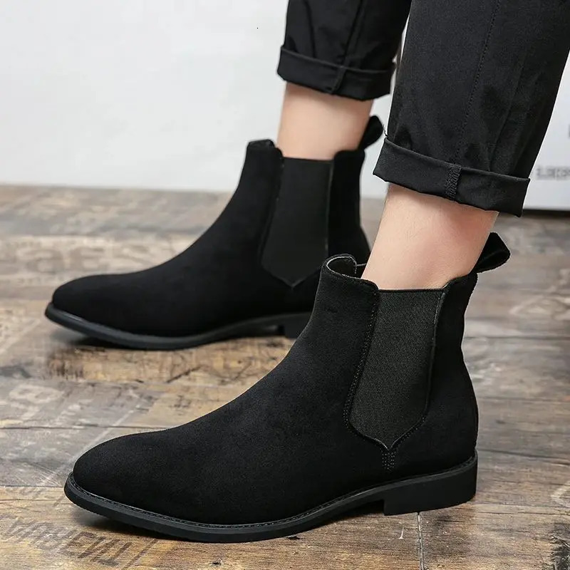 Plus Size 48 Classic Grey Mens Chelsea Boots Comfortable Suede Leather Shoes Mens Dress Shoes Mens Black Ankle Boots 240930 - view 5