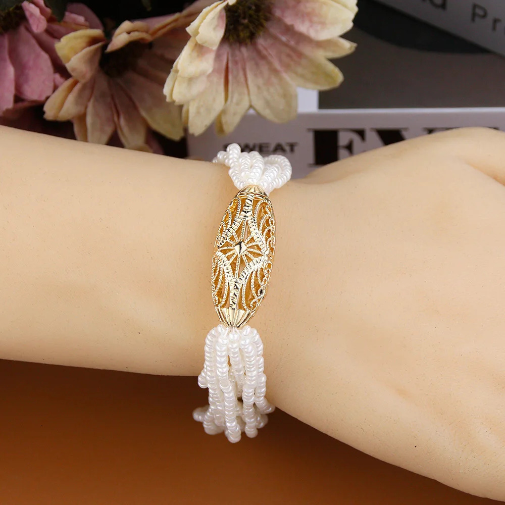 Sunspicems Chic Morocco Hand Bead Necklace Sets Crystal Earrings Rope Bracelet Arabic Women Bride Bead Wedding Jewelry Sets 240927