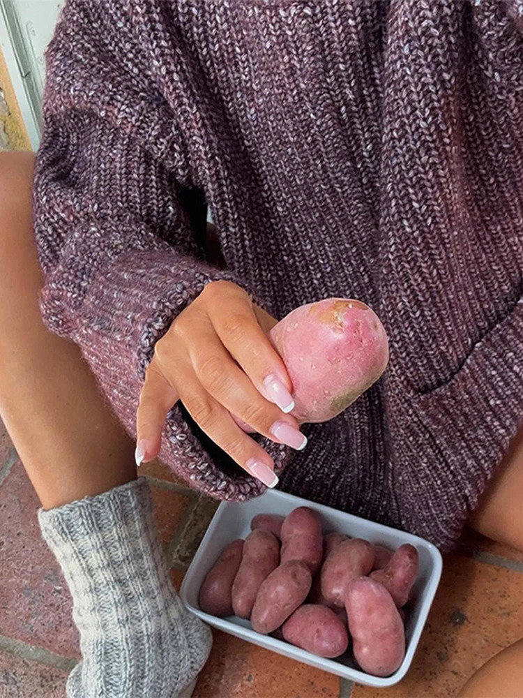 Fashion Knitted Women Sweaters Loose High Collar Long Sleeve Pocket Pullover 2024 Autumn Casual Lady Street Knitwear Tops 240930