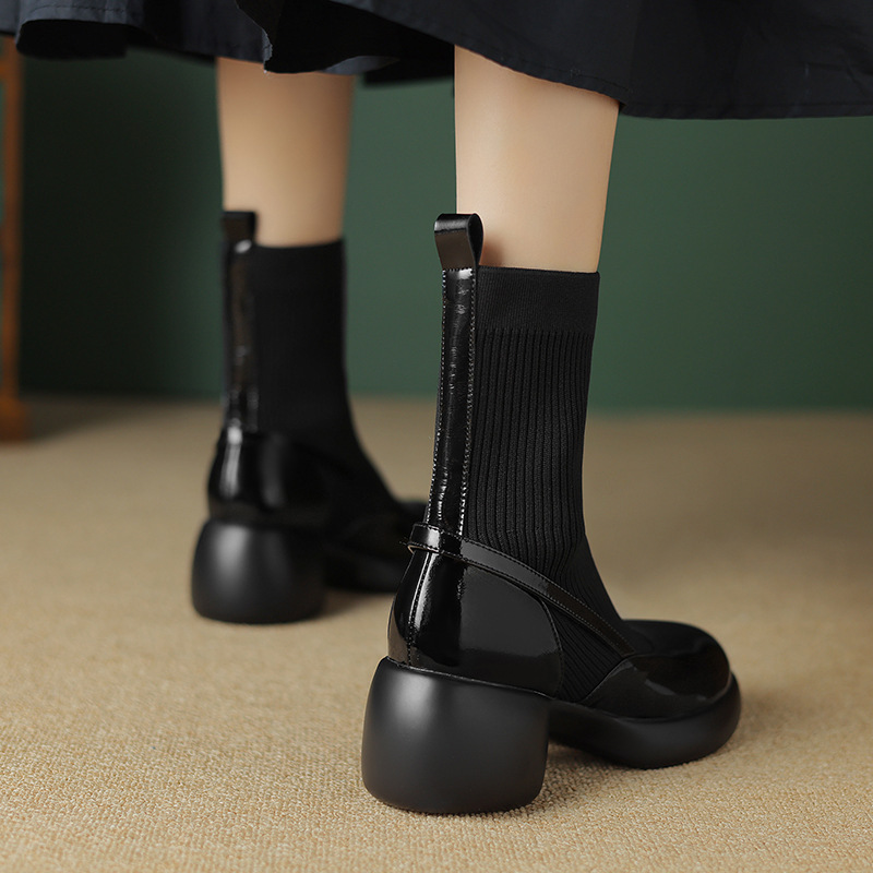 High Chunky Heel Boots for Women 2024 Fashion | Triple Black Khaki c048