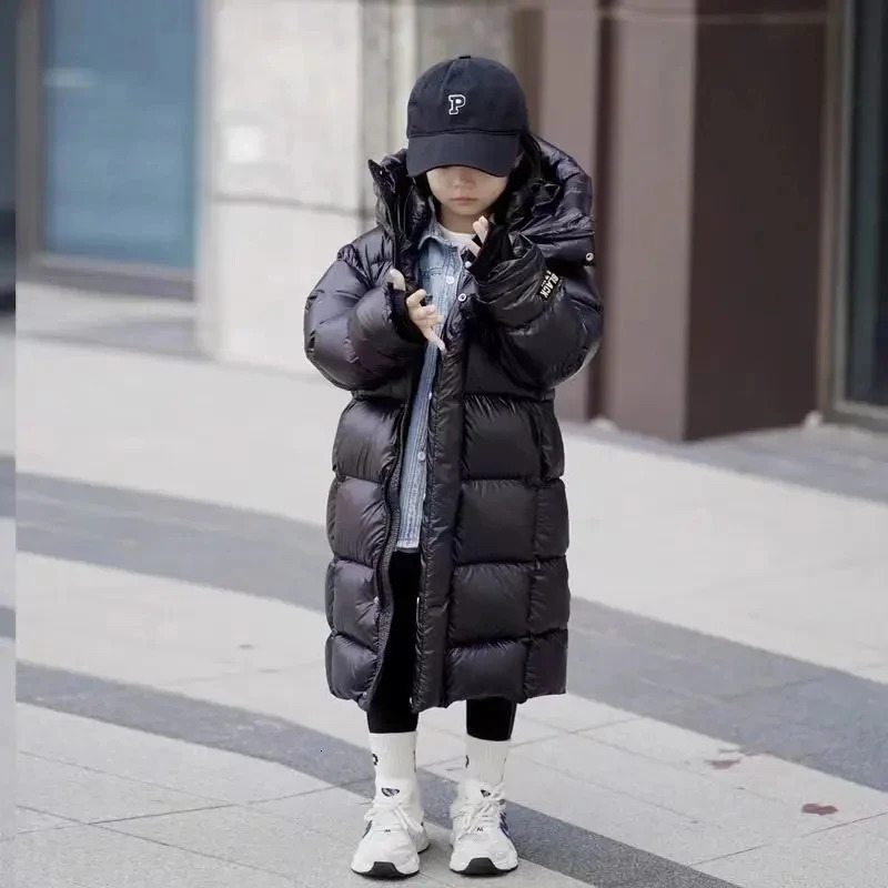 Kids Girls Winter Duck Down Jacket Thickness Long Warm Puffer Coat Boys Waterproof Hooded Parkas Kids Snow Outerwear 240921