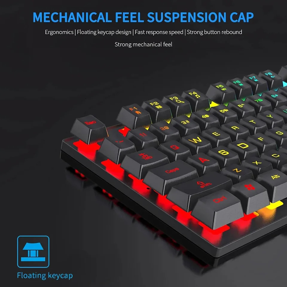 Wired Office Gaming Keyboard Mouse Set USB RGB Backlight Luminous Mechanical Feel For Laptop Computer PC Accessories 240929