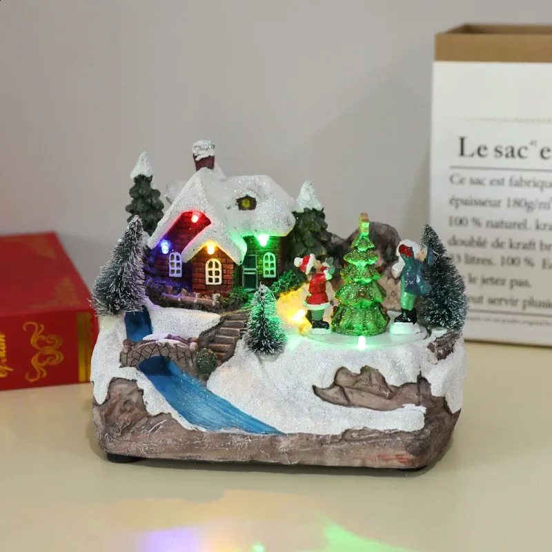 House LED Lights Resin Rotating Music Statues Home Desktop Decoration Christmas Gifts 240924