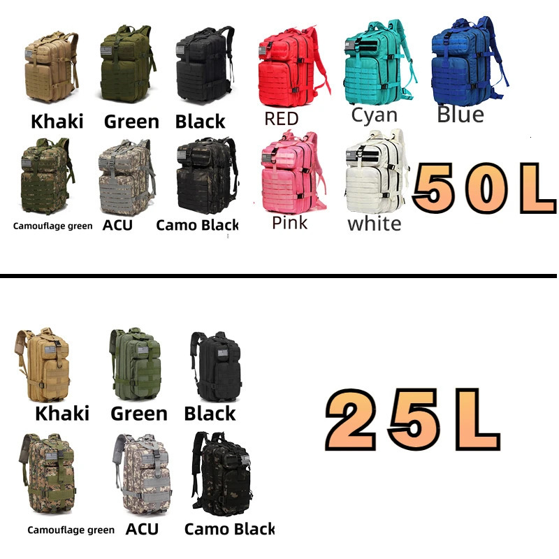 25L/50L Hard Nylon Waterproof Tactical Sports Hiking Fishing Hunting Camping Hiking Bag Outdoor Backpack 241008