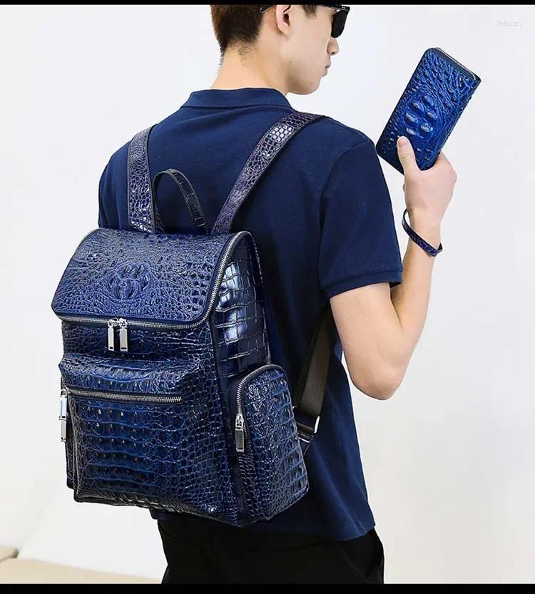 3 Backpack Cow Genuine Leather Alligator Men Backpac Real Natural Student Boy Large Computer Laptop Bag 4