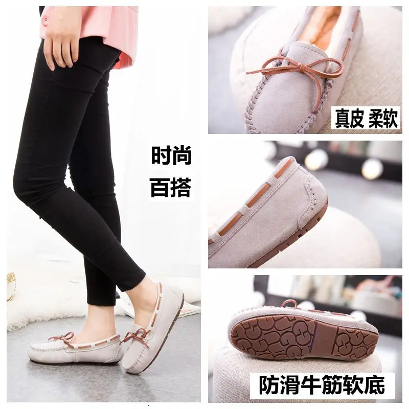 Winter shoes womens flat shoes sheepskin thick cashmere anti slip cotton ladder Moccasins bow womens shoes 240930
