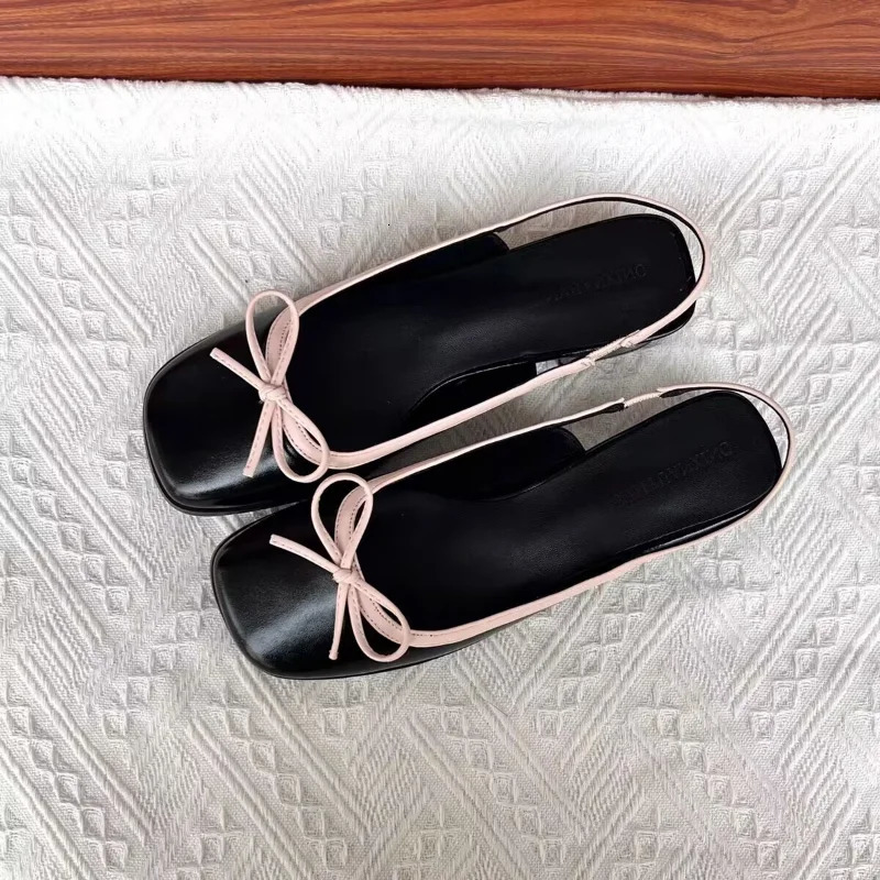Women Low Heels Sliver Boat Square Toe Slip On Flat Shoes For Woman Ballet New Flats Comfortable Bow Quality Womens Sandals 240924