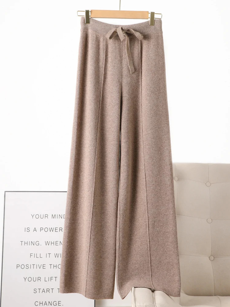 Women 100 Merino Wool Knitted Wide Leg Pants Autumn Winter Basic Soft Warm Cashmere Knit Trousers Casual Simple Style Korean 240930