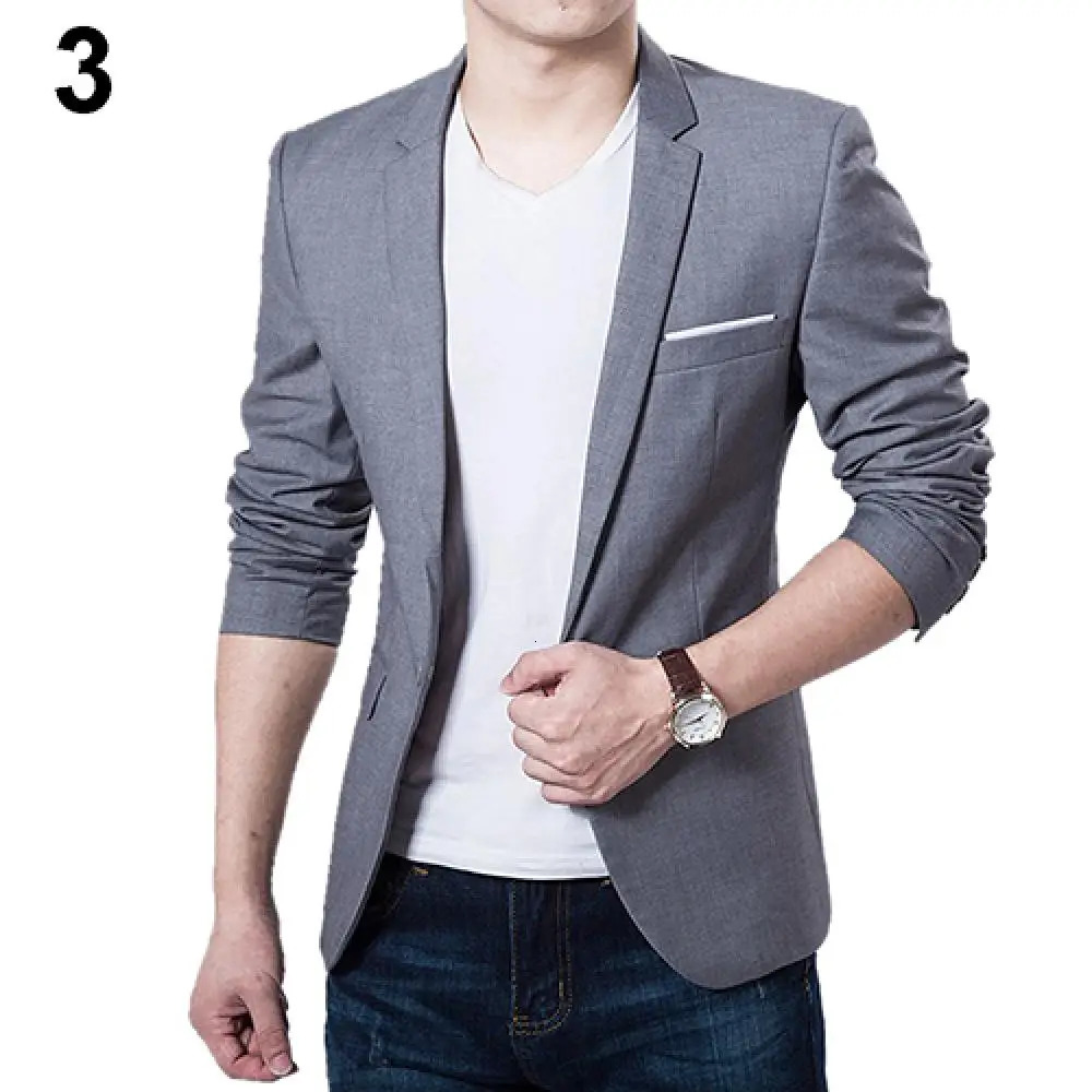 Men's Solid Color Step Collar Slim Blazer Formal Business Wear One Button Suit 240930