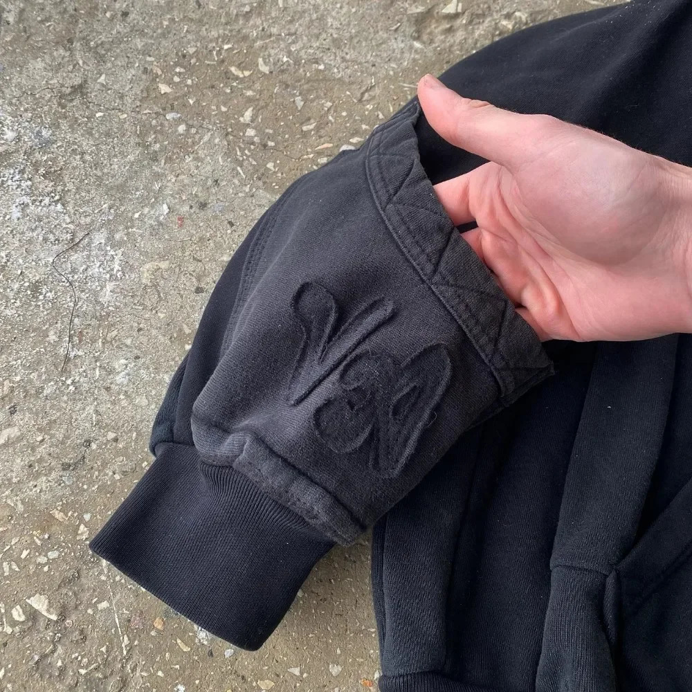 Vintage Zipper Hoodie Y2K Harajuku Gothic Pattern Patch Work Sweater Mens Hip Hop Super Harajuku Casual Street Wear 240927