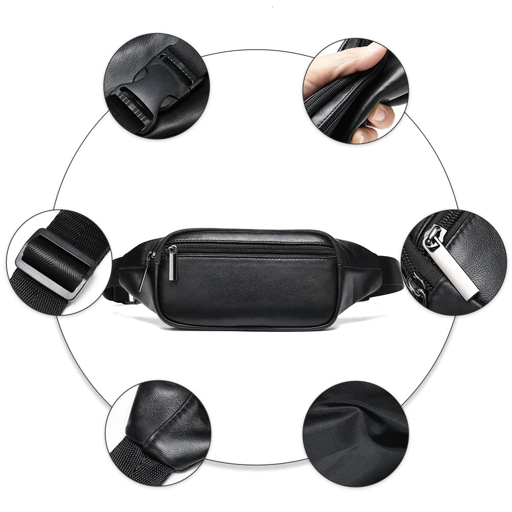 Multifunction Mens Chest Bag 2 Use Genuine Leather Male Single Shoulder Belt Waist Bag Sling Chest Pack For Biker Black 240924