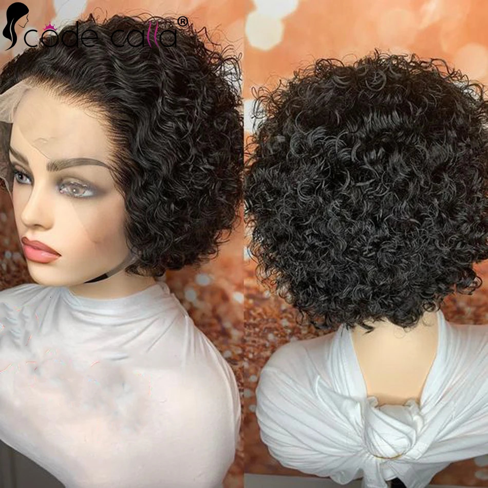 Short elf cut wig curled Bob lace front human hair wig suitable for black women 180 density 13X1 pre coated lace wig Brazilian weaving 240921